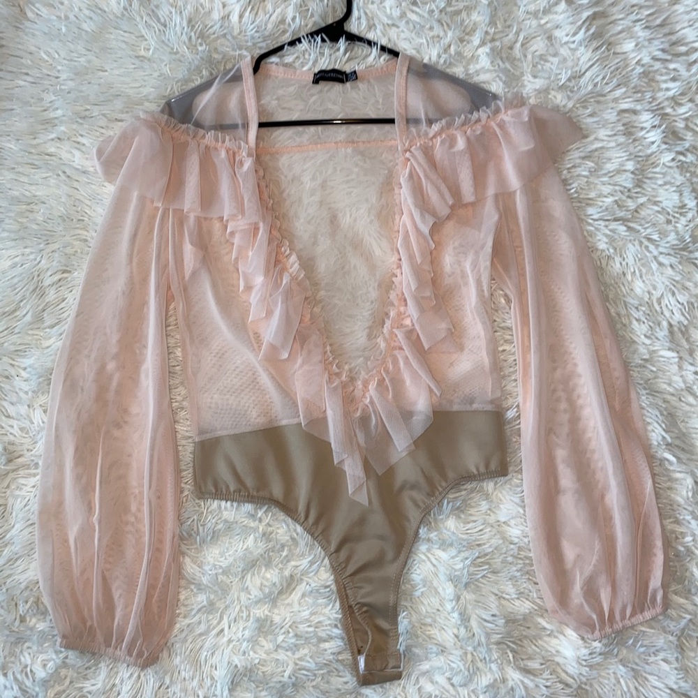 PRETTY LITTLE THING baby pink ruffle mesh bodysuit